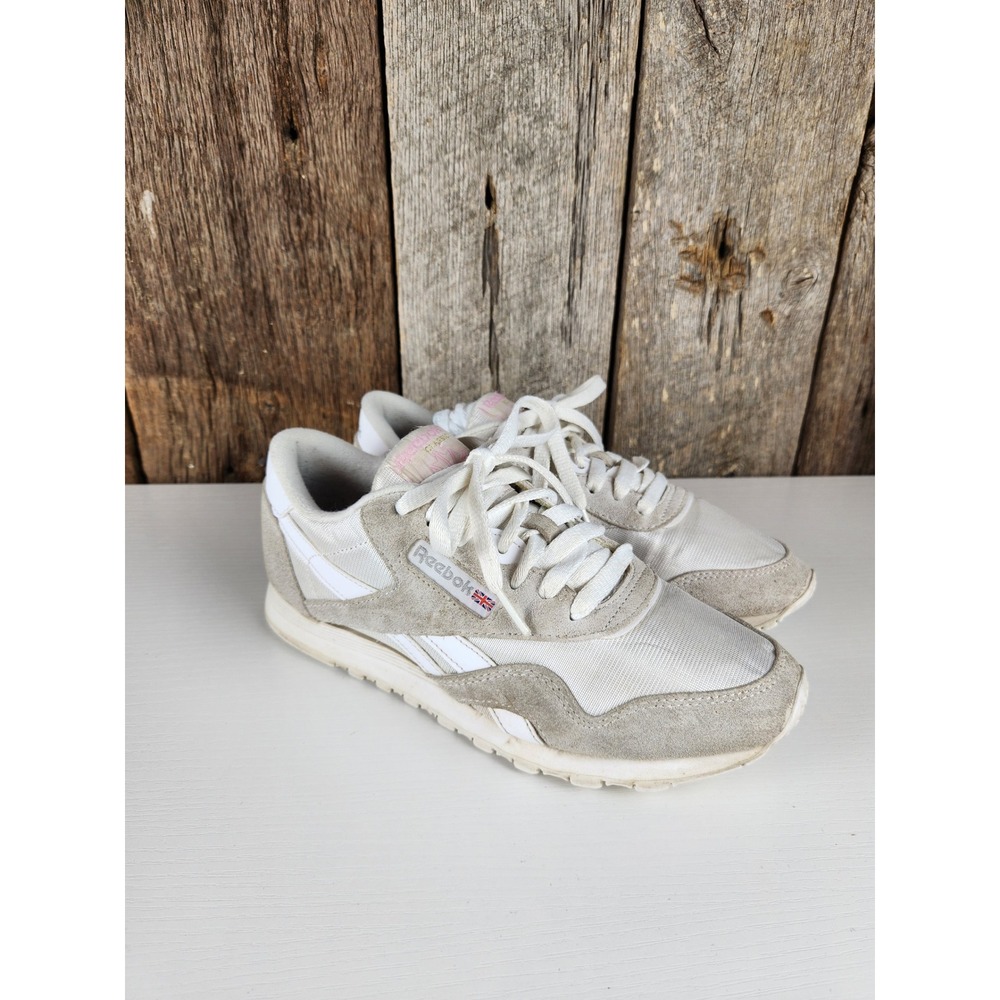 Reebok Classic Nylon Womens White Light Grey Suede Sneakers FV4507 Size 7.5‎
